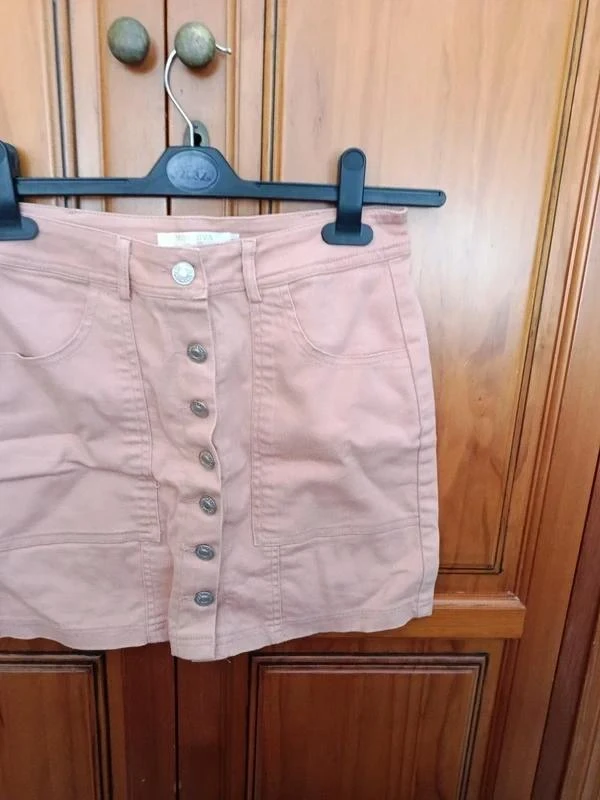Nude Pink Denim Skirt with Buttons - Size S / Mosnova – photo 5